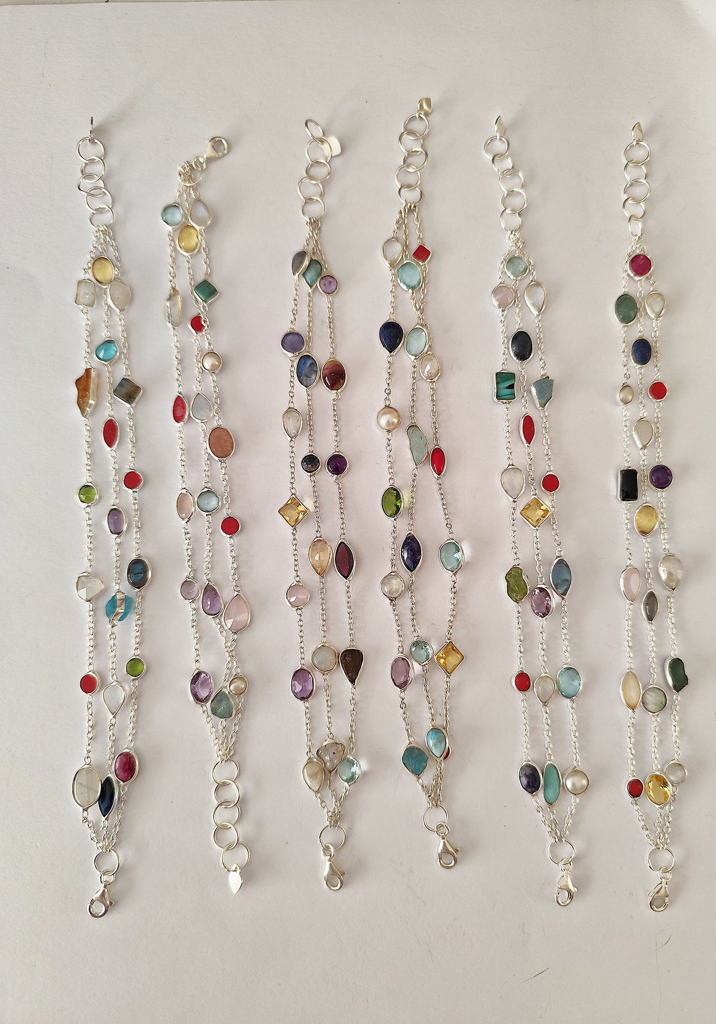 Pulsera Mix Minerales en Plata de Ley