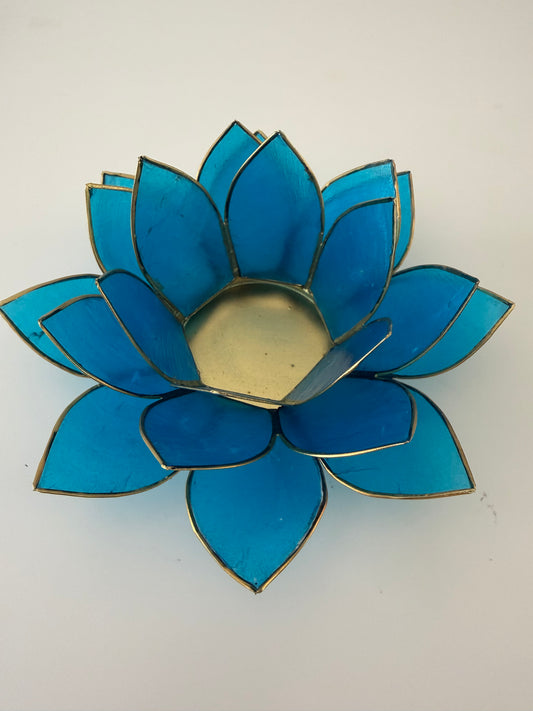 Portavelas Flor de Loto Azul | Con Detalles Dorados