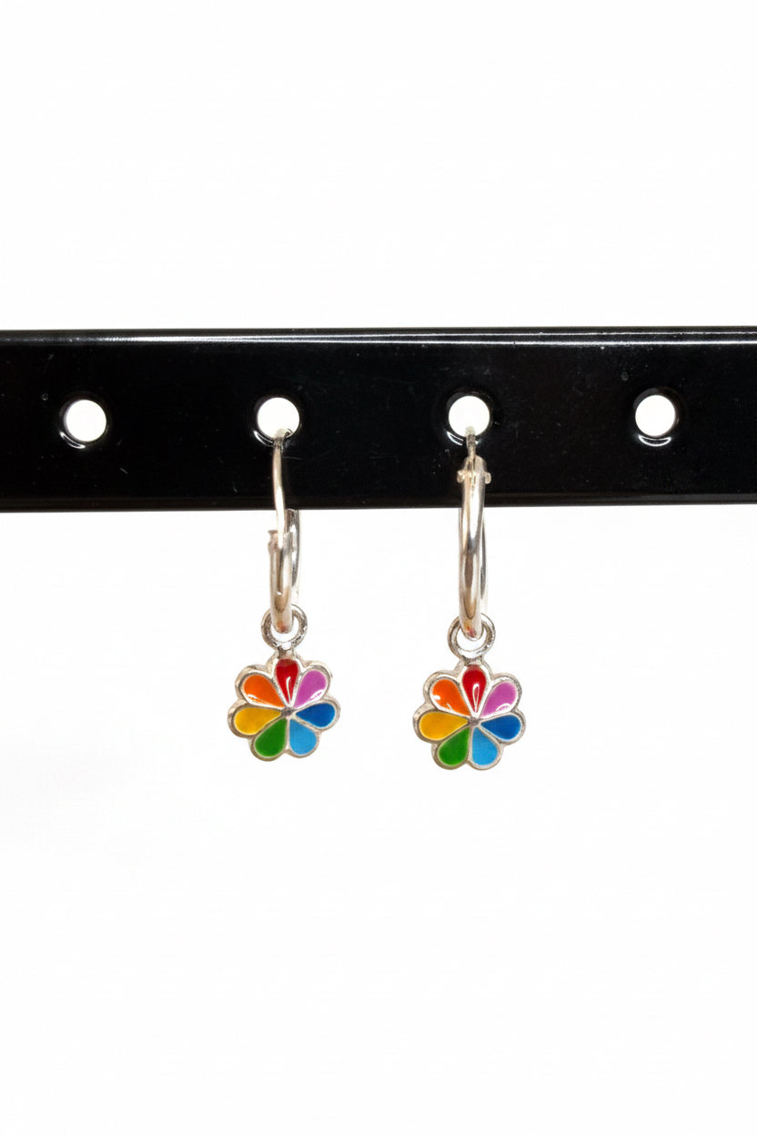 Pendiente Aro Flor Multicolor | Plata de Ley