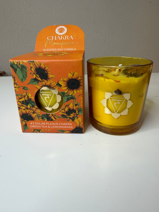Vela de Soja Perfumada con Lemongrass y Té Verde | Chakra 3 (Plexo solar)