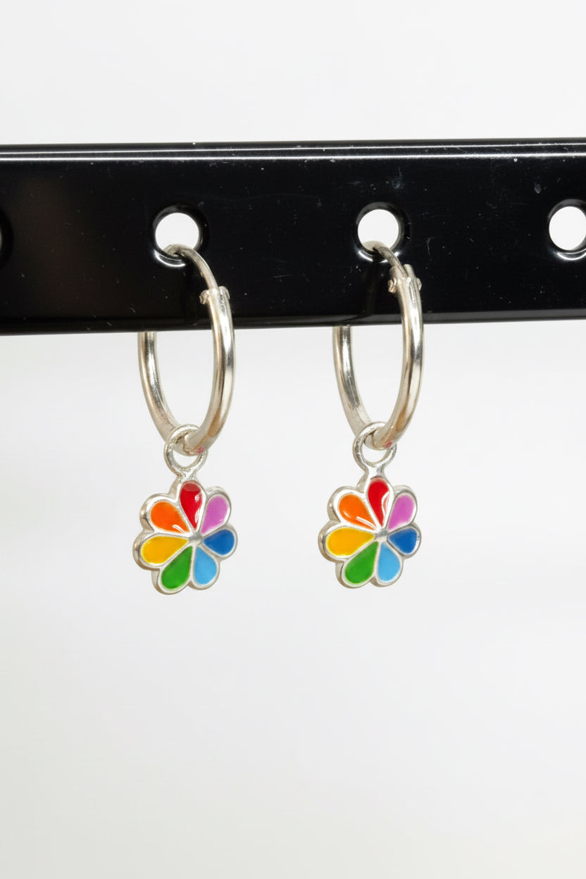Pendiente Aro Flor Multicolor | Plata de Ley