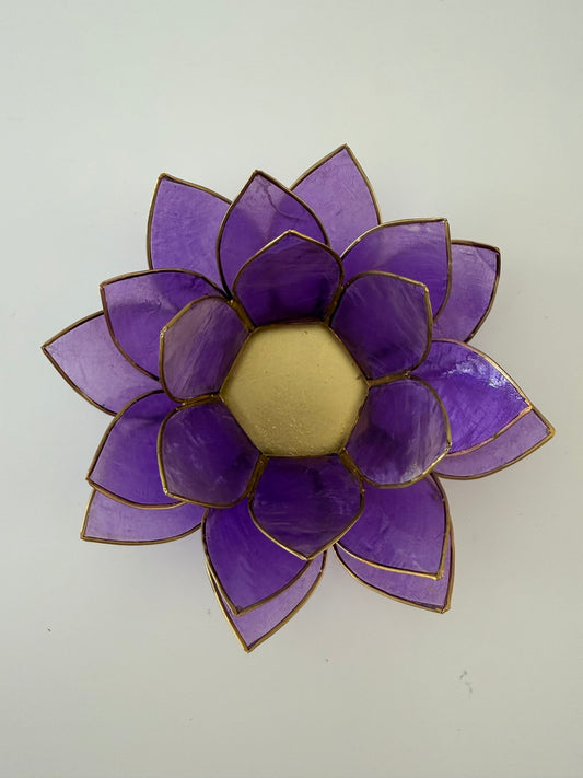 Portavelas Flor de Loto Púrpura | Con Detalles Dorados