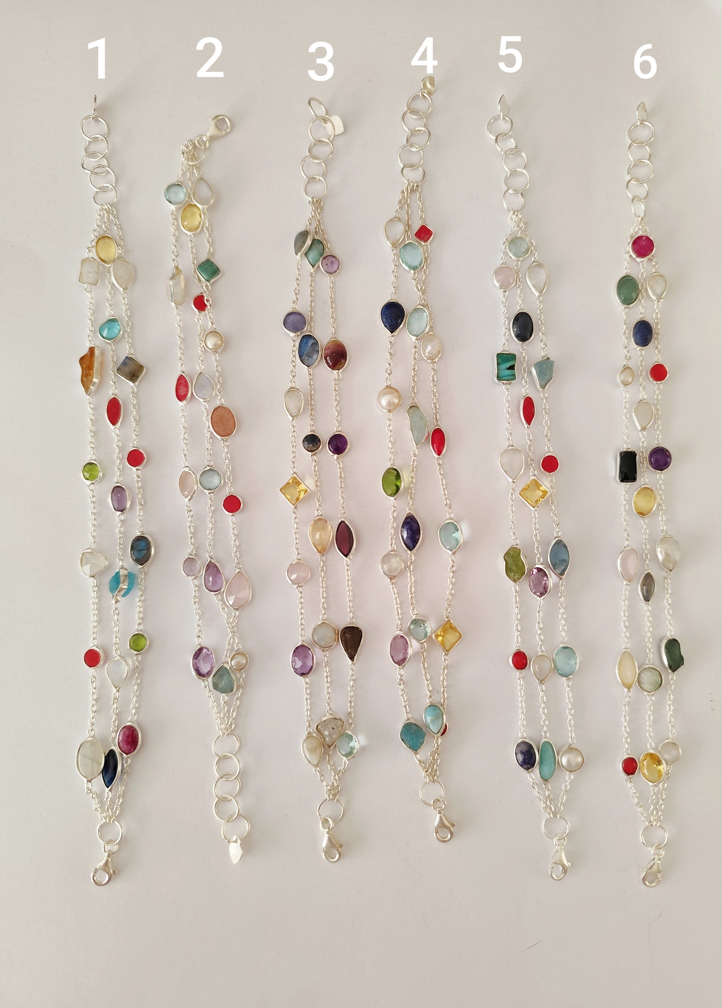 Pulsera Mix Minerales en Plata de Ley