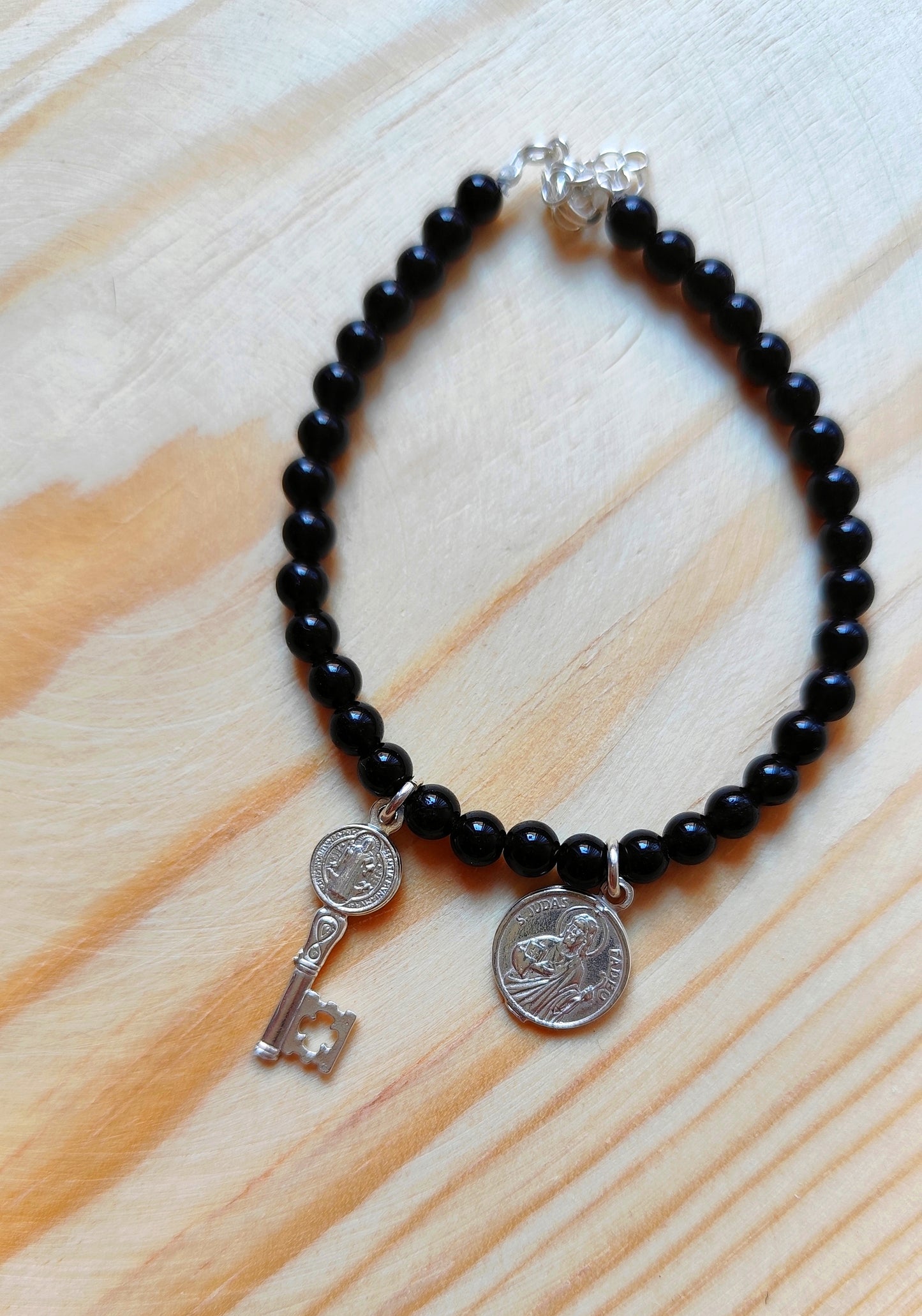 Pulsera Abre Caminos | San Judas Tadeo y Llave de San Benito con Turmalina Negra