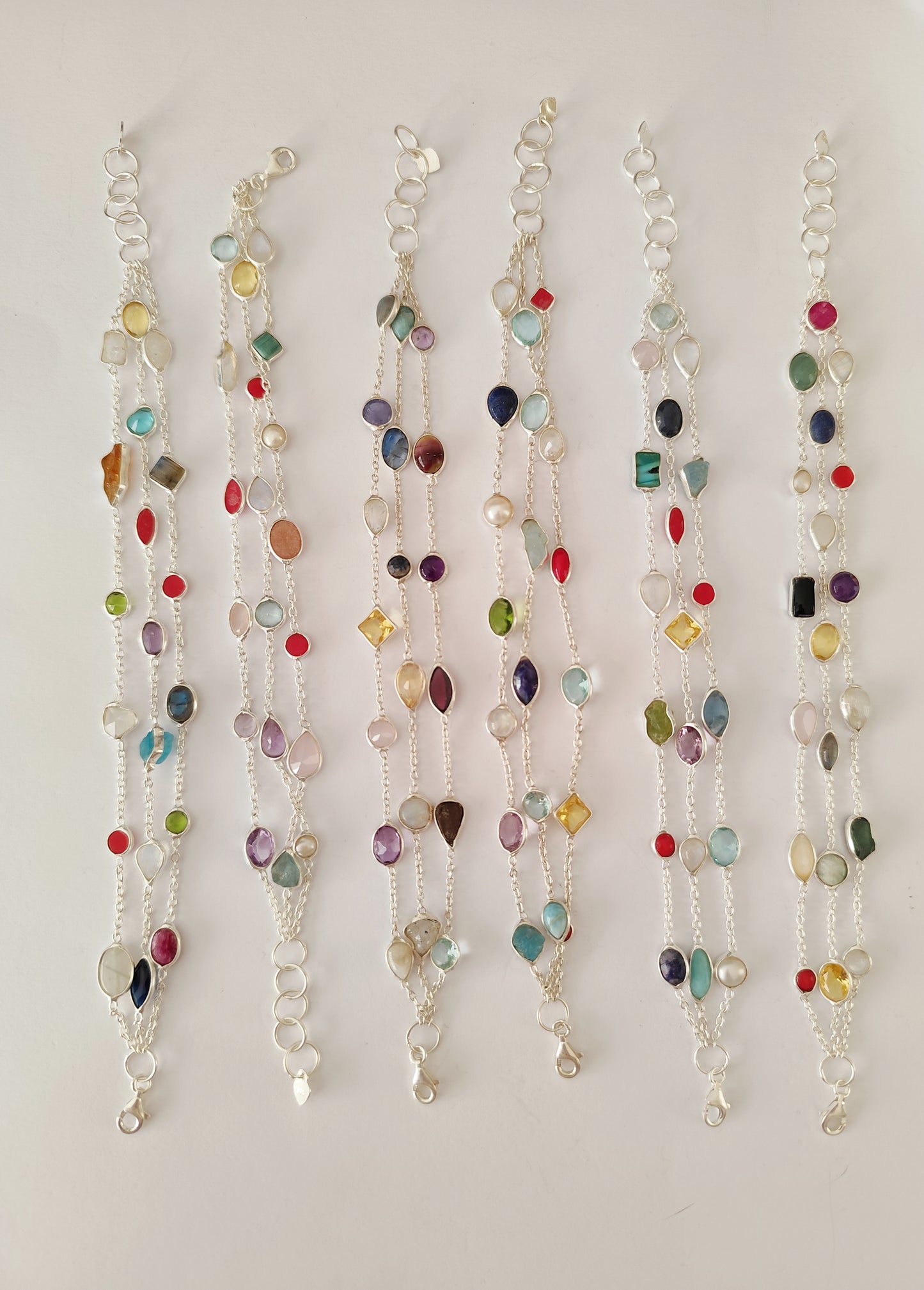 Pulsera Mix Minerales en Plata de Ley